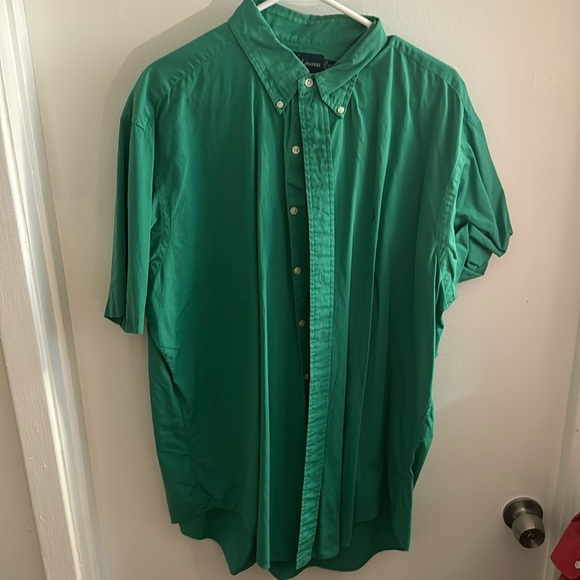 Polo Ralph Lauren - Green Button Down - Short Sleeve - Purple Emblem - Size XL - Picture 1 of 4
